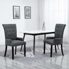 Dining Chairs with Armrests 2 pcs Dark Gray Fabric