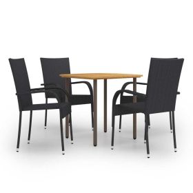 5 Piece Patio Dining Set Poly Rattan Black