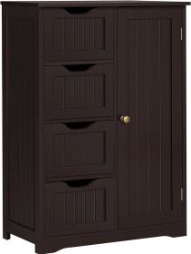 Large Bathroom Floor Cabinet with 4 Drawers and Single Door Cabinet, Freestanding Storage Cabinet for Living Room Kitchen Hallway,26 x 14 x 35.5 in (C