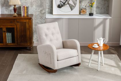 High Back Rocking Chair Nursery Chair .Comfortable Rocker Fabric Padded Seat .Modern High Back Armchair