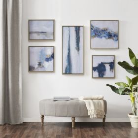 Blue Drift Abstract 5-piece Gallery Framed Canvas Wall Art Set