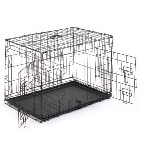 30" Foldable Dog Crate Wire Metal Dog Kennel with Leak-Proof Pan & Protecting Feet & Divider Panel, Double Door Dog Crate Indoor Wire Dog Cage