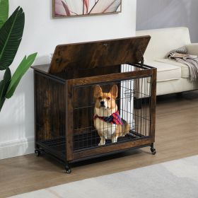 23.6"L x 20"W x 26"H Dog Crate Furniture with Cushion, Wooden Dog Crate Table, Double-Doors Dog Furniture, Dog Kennel Indoor for Small Dog, Dog House,