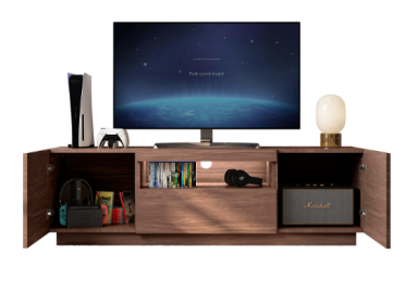 Sensor Light,Walnut TV Stand,63'' With 2 Storage Cabinet