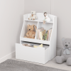 Kids Bookshelf with Drawer and Wheels, Children's Book Display, Wooden Bookcase, Toy Storage Cabinet Organizer, White