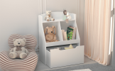 Kids Bookshelf with Drawer and Wheels, Children's Book Display, Wooden Bookcase, Toy Storage Cabinet Organizer, White