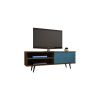 Manhattan Comfort Liberty 62.99" Mid-Century Modern TV Stand with 3 Shelves and 2 Doors in Rustic Brown and Aqua Blue with Solid Wood Legs