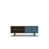 Manhattan Comfort Liberty 62.99" Mid-Century Modern TV Stand with 3 Shelves and 2 Doors in Rustic Brown and Aqua Blue with Solid Wood Legs