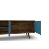 Manhattan Comfort Liberty 62.99" Mid-Century Modern TV Stand with 3 Shelves and 2 Doors in Rustic Brown and Aqua Blue with Solid Wood Legs