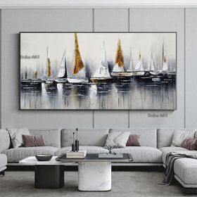 Handmade Hand Painted Wall Art On Canvas Abstract Horizontal Abstract Ocean Sailboat Landscape Modern Home Living Room hallway bedroom luxurious decor (size: 150x220cm)