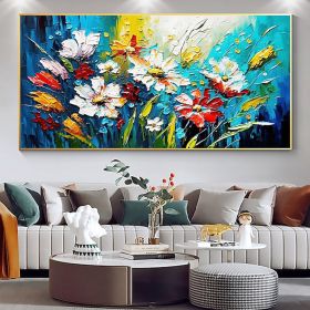 Handmade Oil Painting Canvas Wall Art Decor Original Colorful Blooming Flower painting Abstract Floral Painting for Home Decor (size: 70x140cm)