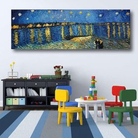 Hand Painted Van Gogh Museum Quality Oil Painting - Abstract Landscape Starry Night Over the Rhone Modern Large Rolled Canvas Living Room hallway bedr (size: 80X240cm)