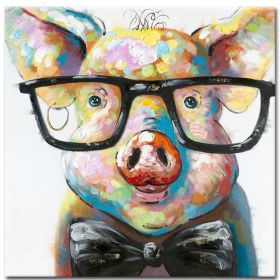 Top Selling Handmade Abstract Oil Painting Wall Art Modern Minimalist Pet Pig Canvas Home Decor For Living Room Bedroom No Frame (size: 90x90cm)