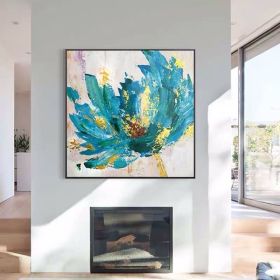 100% Handmade Abstract Oil Painting Top Selling Wall Art Modern Minimalist Blue Color Flowers Picture Canvas Home Decor For Living Room No Frame (size: 90x90cm)