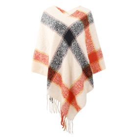 Striped Cashmere Contrast Color Cape Knitted Tassel Scarf (Color: Apricot, size: F)