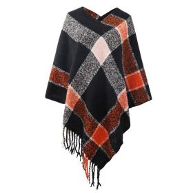 Striped Cashmere Contrast Color Cape Knitted Tassel Scarf (Color: Black, size: F)