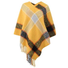 Striped Cashmere Contrast Color Cape Knitted Tassel Scarf (Color: Yellow, size: F)