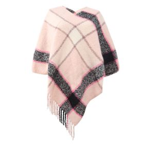 Striped Cashmere Contrast Color Cape Knitted Tassel Scarf (Color: Pink, size: F)