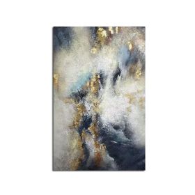 Handmade Top Selling Abstract Oil Painting Wall Art Modern Minimalist Blue Color Gold Foil Picture Canvas Home Decoration For Living Room No Frame (size: 50x70cm)