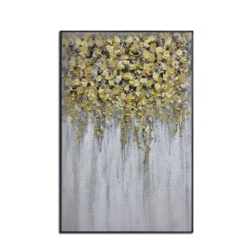 Handmade Gold Foil Abstract Oil Painting Top Selling Wall Art Modern Yellow and White Color Picture Canvas Home Decor For Living Room No Frame (size: 60x90cm)