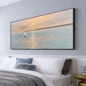 Artist Handpainted Modern Canvas Oil Painting Interior Home Decoration Painting Morning Sea Art Painting Rimless (size: 75x150cm)