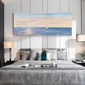 100% Handpainted Modern Abstract Simple Ocean Seaside Pure Ocean Sea oil painting Scandinavian wall artwork for home decor gift (size: 70x140cm)