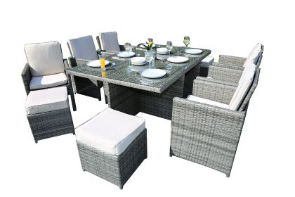 Direct Wicker 11-Piece Outdoor PE Rattan Wicker Patio Dining Table Set Garden Outdoor Patio Furniture Set (Color: gray)