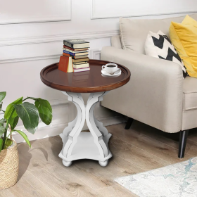 Rustic Classic Style Decorative Table,Elegant Tray Accent End table, Coffee table, Modern, 25" x 19" x 19" (Color: White)