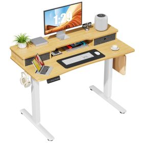 Sweetcrispy Home Office Height Adjustable Electric Standing Desk with Storage Shelf Double Drawer (Color: as Pic)