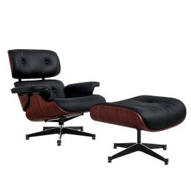 Germany warehouse inverntory lounge chair with Stool Ottoman GENUINE LEATHER Swivel Arm Chair (style: Standard Rosewood black)