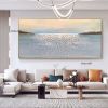 Handmade Serene Seascape A Light Blue Oil Painting of a Sailboat on the Ocean Living Room hallway bedroom luxurious decorative painting