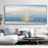 Handmade Serene Seascape A Light Blue Oil Painting of a Sailboat on the Ocean Living Room hallway bedroom luxurious decorative painting